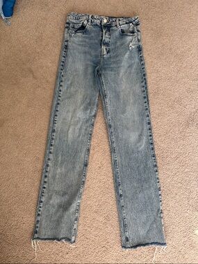 Zara Light Blue Denim Jeans with Contrast Stitching, button fly- size 8